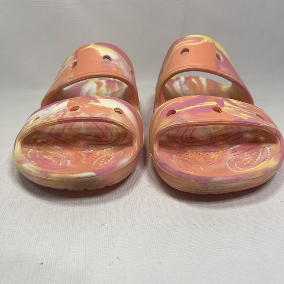 Crocs Iconic Comfort Pink Tie Dye Sandals Size M4/W6 Two Strap Slip-On Slides - Picture 5 of 6